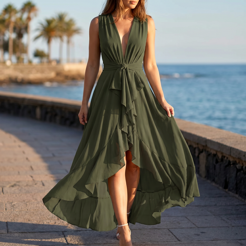 Verena Ruffle V-Neck Formal Dress — lifestyle