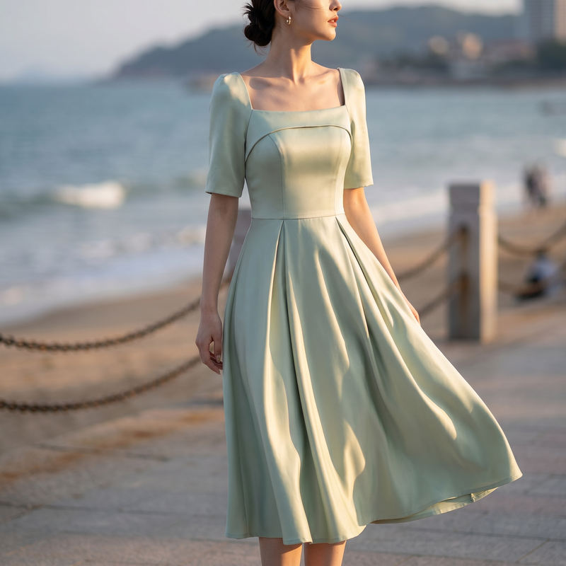 Oliva Square-Neck A-Line Midi Dress — lifestyle