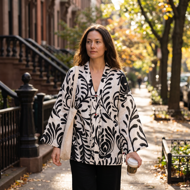 Linen Kimono Coord with Wide-Leg Pants — lifestyle