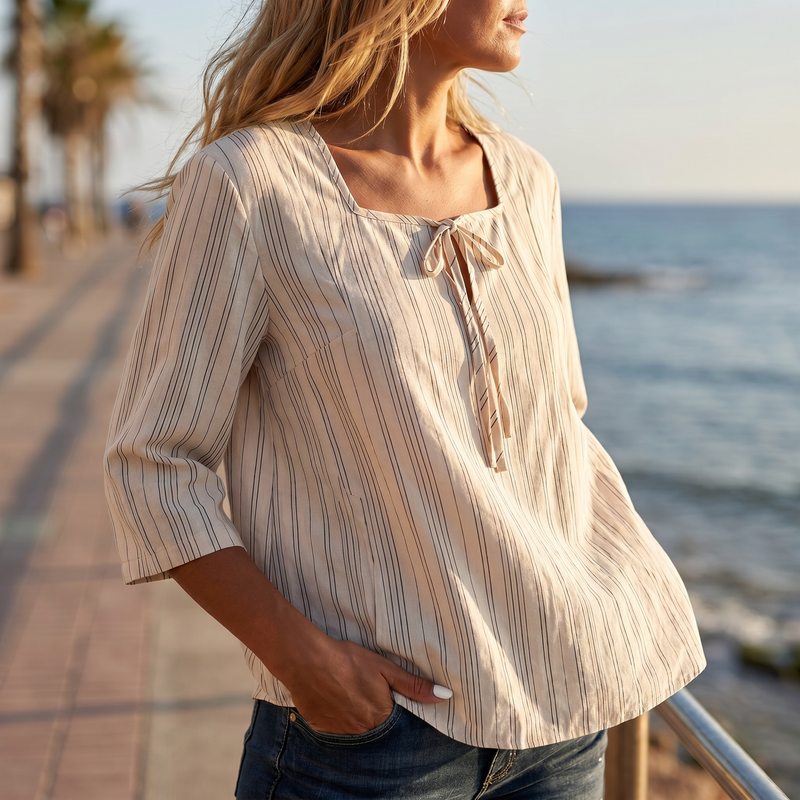 Printed Square-Neck Lace-Up Dress — lifestyle