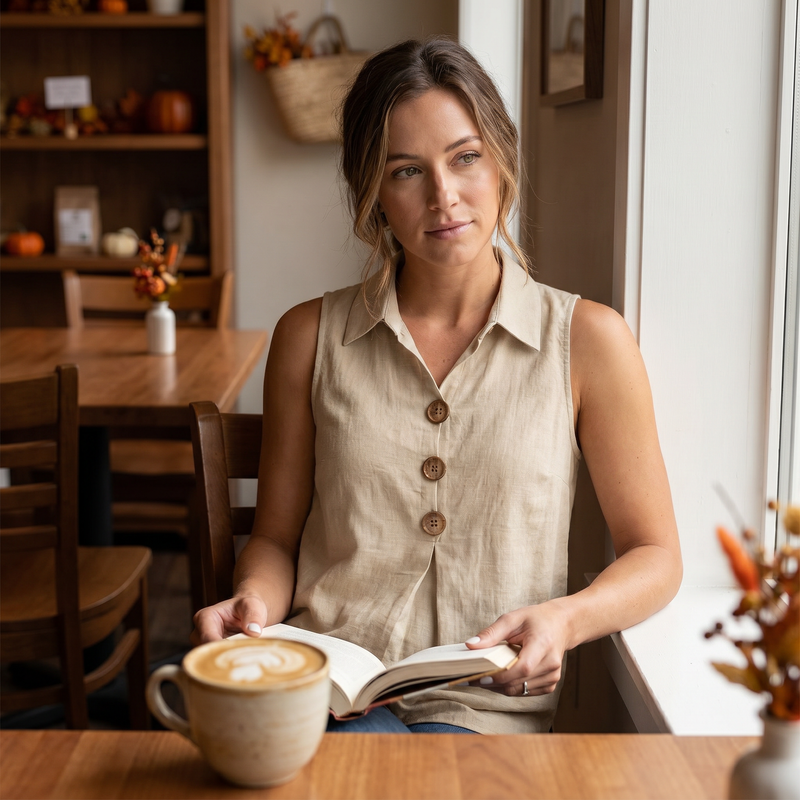 Cotton-Linen Notch-Neck Vest — lifestyle