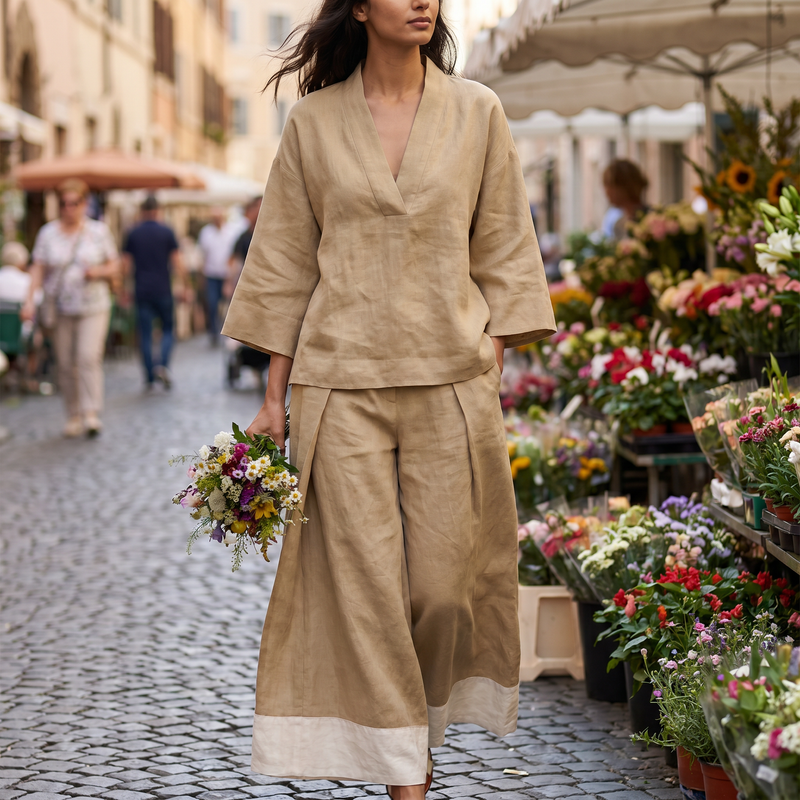 Côte Contrast-Hem Linen Co-ord Set — lifestyle