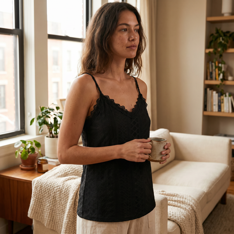Lacey Pointelle Knit Cami — lifestyle