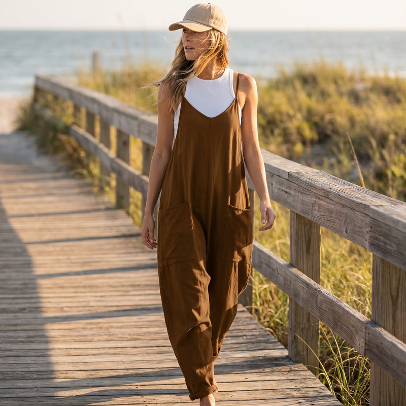 Double Take V-Neck Sleeveless Jumpsuit with Pockets — lifestyle