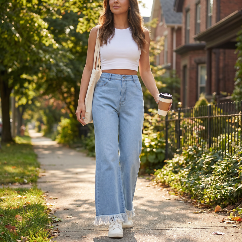 Raw Hem Bootcut Jeans with Pockets — lifestyle