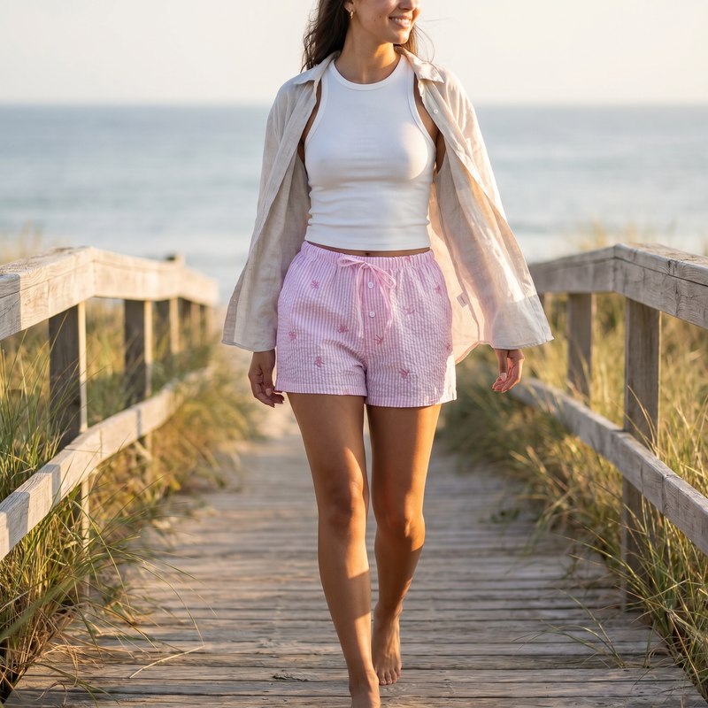 Bow Striped Drawstring Casual Shorts — lifestyle