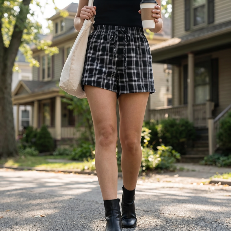 Plaid High Waist Shorts — lifestyle