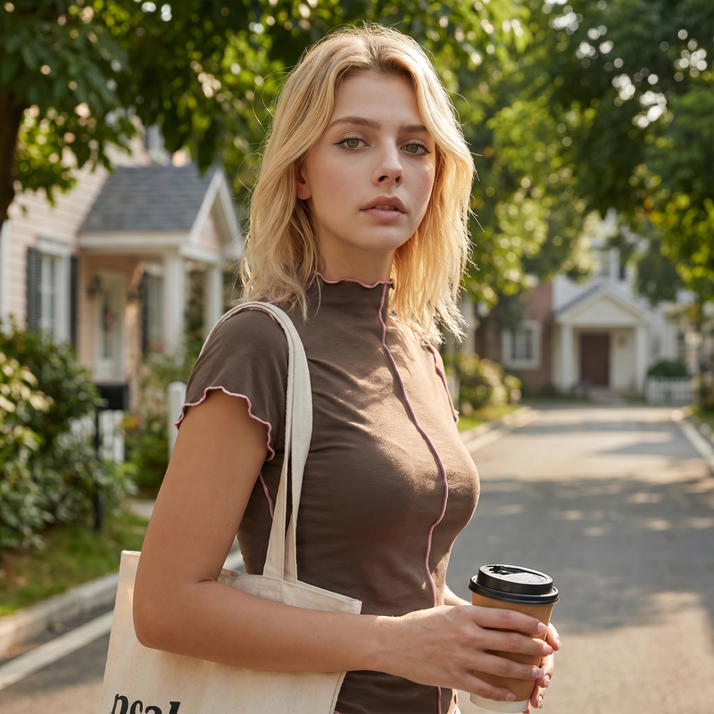 Basic Bae Contrast Trim Mock Neck Short Sleeve T-Shirt — lifestyle