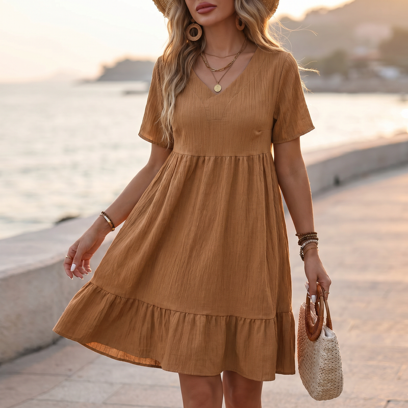 Ivy Lane V-Neck Short Sleeve Mini Dress — lifestyle