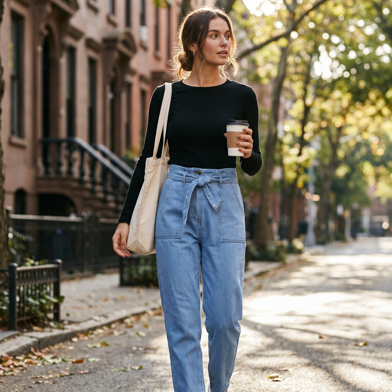 Tied Straight Jeans with Pockets — lifestyle