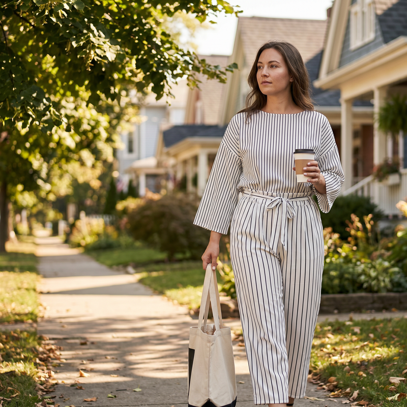 Striped Paperbag Waist Cropped Pants — lifestyle