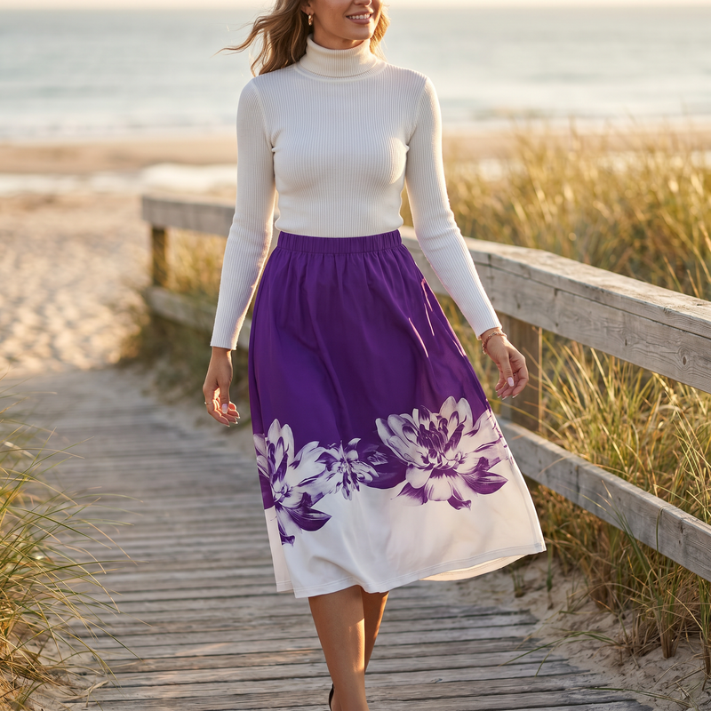 Floral Print A-Line Midi Skirt — lifestyle