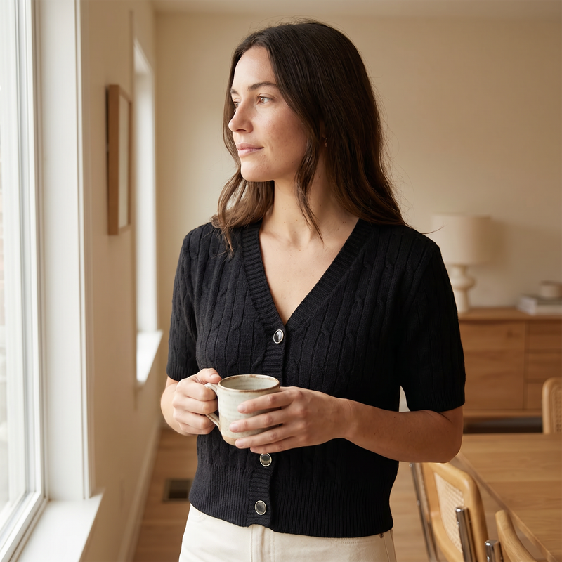 Texture Knit Button Down Cardigan — lifestyle