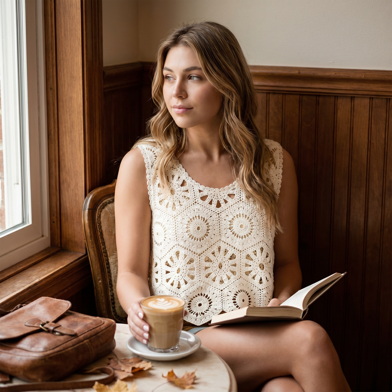 Openwork Round Neck Knit Vest — lifestyle