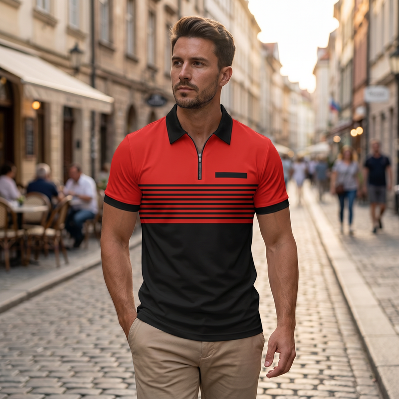 Men's Full Size Collared Neck Contrast Polo Plus Size — lifestyle