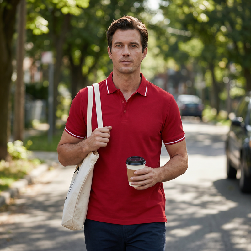 Men's Full Size Contrast Trim Short Sleeve Polo Plus Size — lifestyle