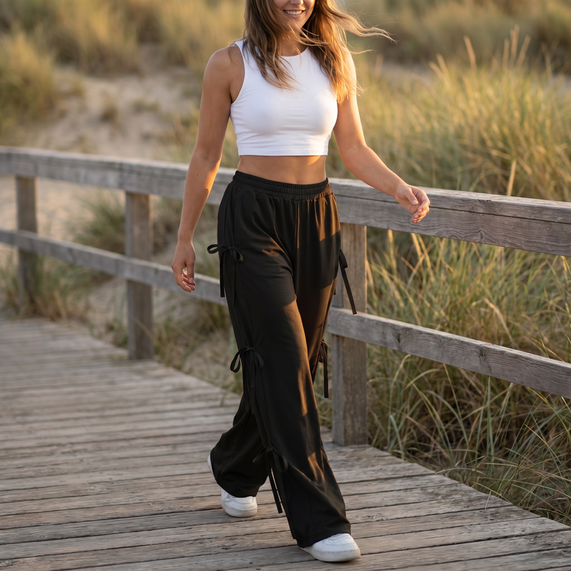 Cargo Wide Leg Pants with Side Tie Details — lifestyle