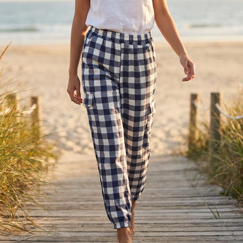 Perfee Plaid Elastic High Waist Cargo Pants — lifestyle