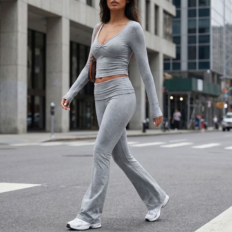 Devine Ruched Long Sleeve Top And Pants Set — lifestyle