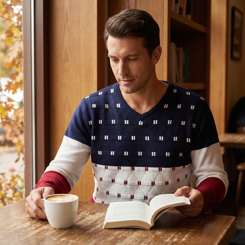Men's V-Neck Long Sleeve Sweater — lifestyle