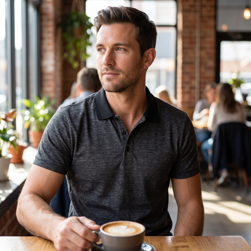 Men's Classic Heathered Polo Shirt With Contrast Collar — lifestyle