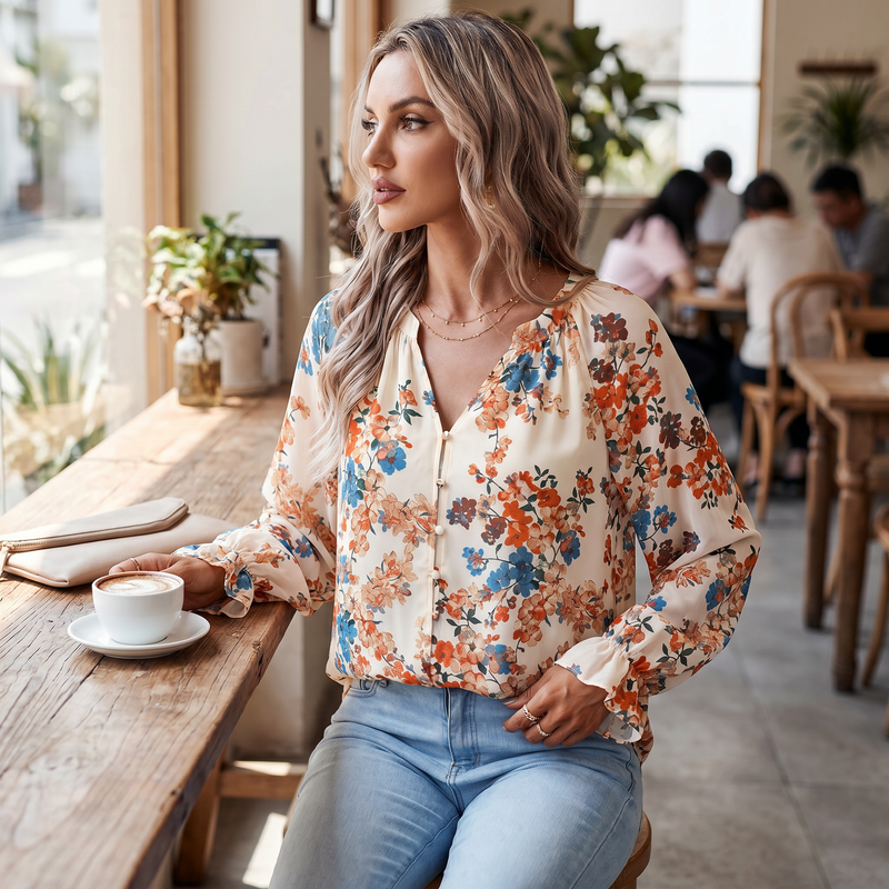 Elara Floral Chiffon Blouse — lifestyle