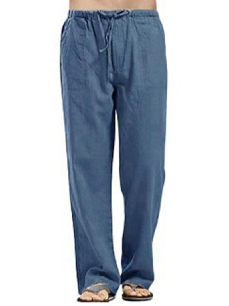 Men's Full Size Drawsting Straight Leg Pants Plus Size Dusty Blue