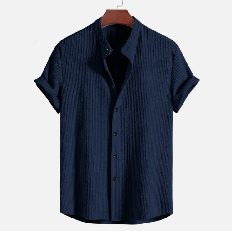 Cole Short-Sleeve Camp Shirt — Navy Blue
