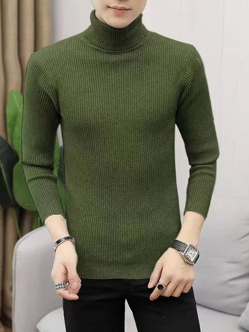 Men's Plus Size Ribbed Turtleneck Long Sleeve Sweater Army Green
