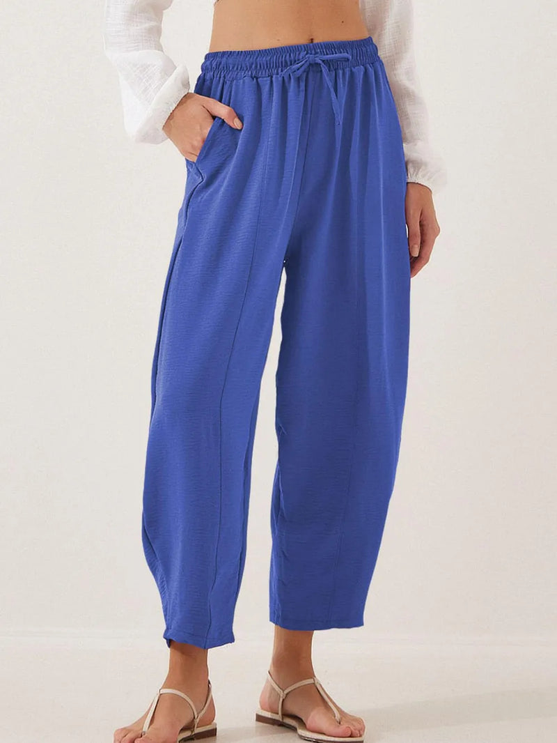 Drawstring Cropped Jogger Pants Royal Blue