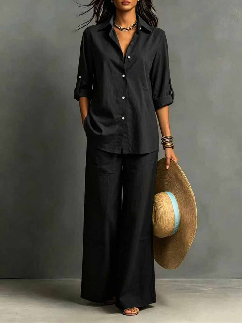 Marisol Linen Resort Co-ord Set — Black