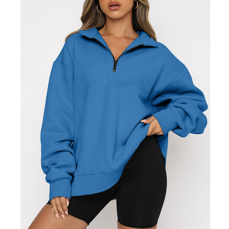 Sloane Zip-Collar Sweatshirt — Blue