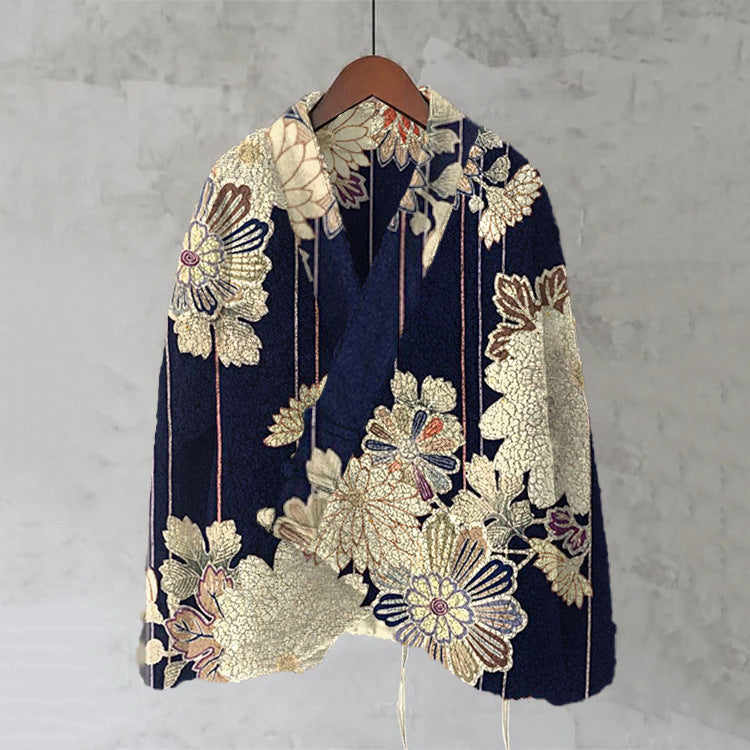 Navy Floral Sherpa Kimono Jacket 1