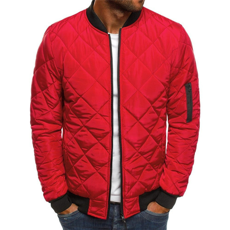 Alden Quilted Stand-Collar Coat in Red