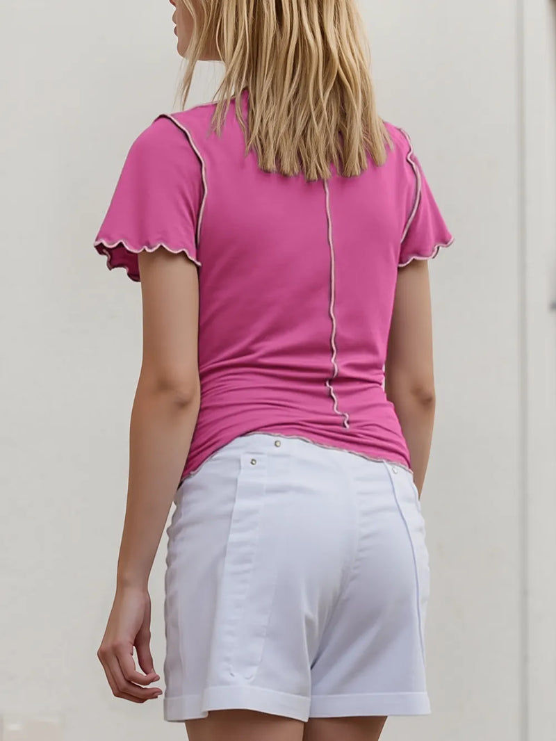 Basic Bae Contrast Trim Mock Neck Short Sleeve T-Shirt 6