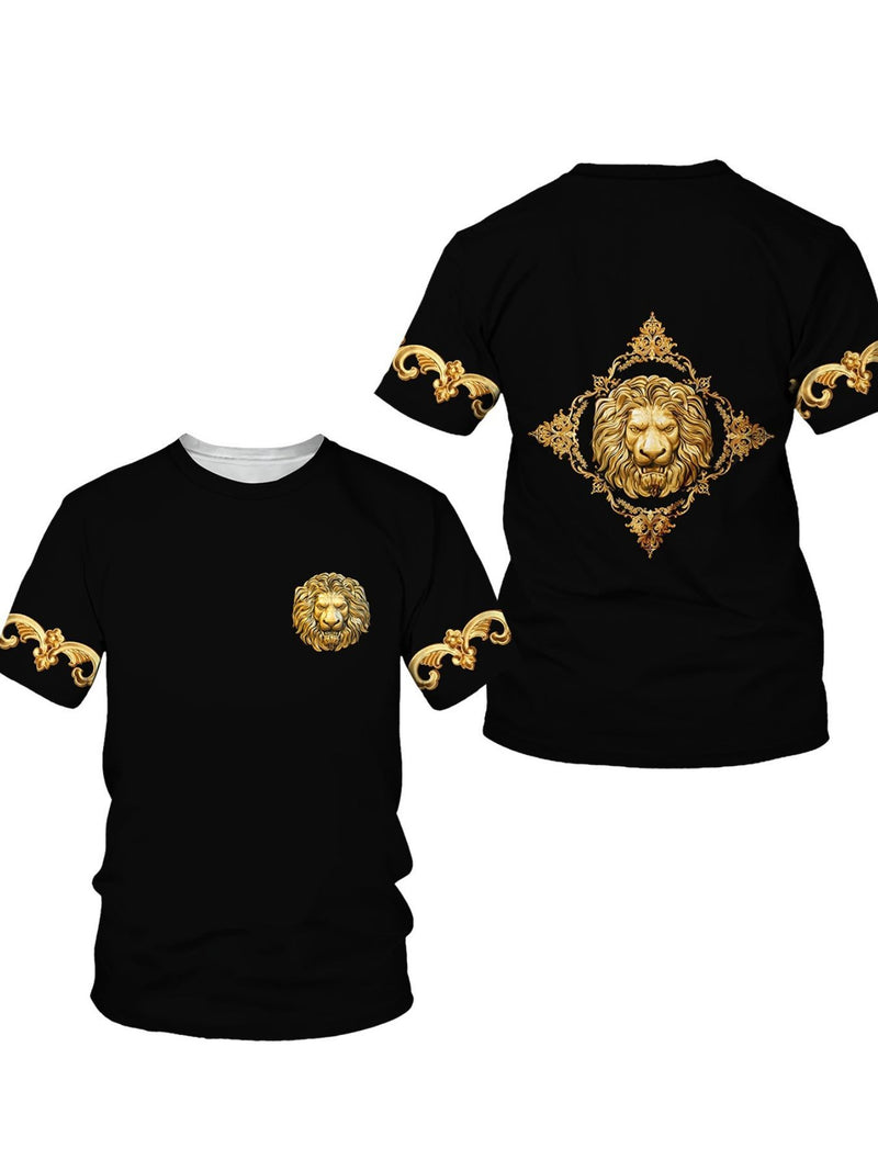 Men's Full Size Graphic Round Neck Short Sleeve T-Shirt Plus Size Black