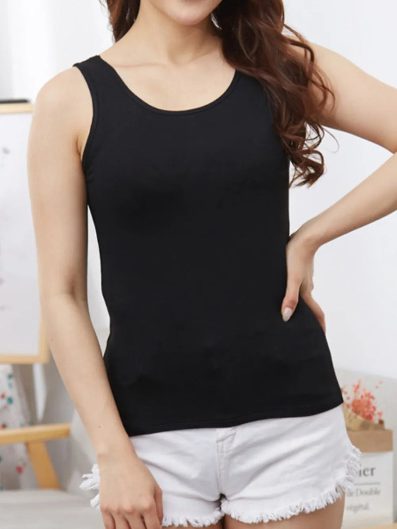 Full Size Scoop Neck Wide Strap Tank Plus Size | Hazel & June Black