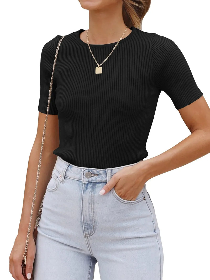 Round Neck Short Sleeve Knit Top 6