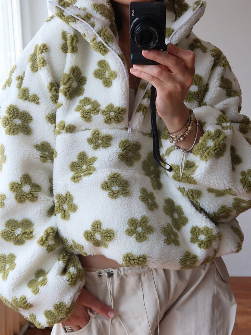 Mabel Floral Fleece Pullover — Green