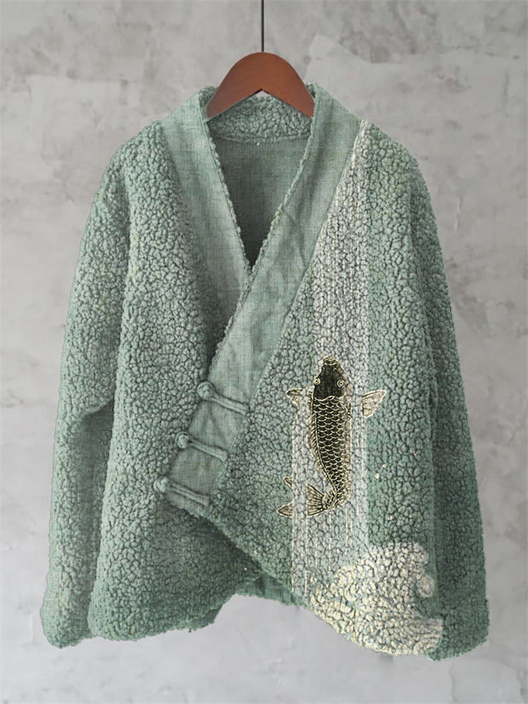 Navy Floral Sherpa Kimono Jacket — Print 2