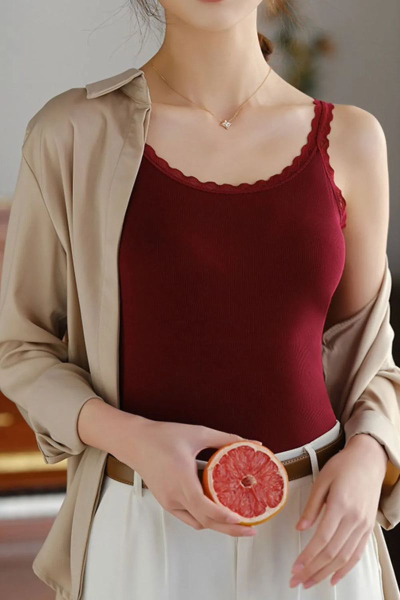 Lace Trim Scoop Neck Cami Top | Hazel & June Burgundy