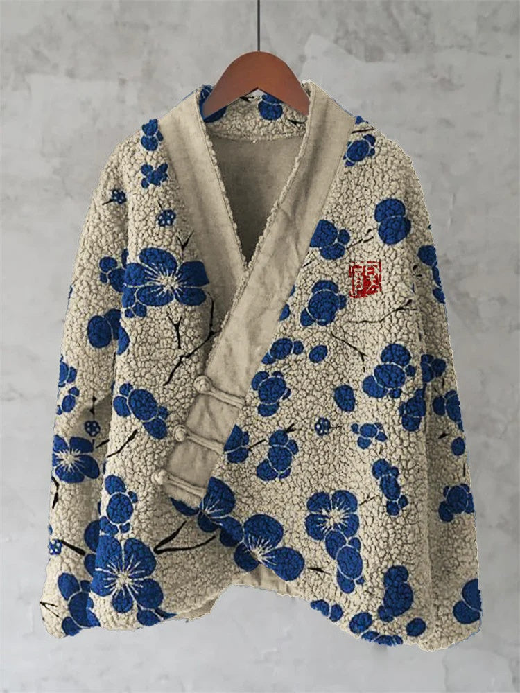 Navy Floral Sherpa Kimono Jacket — Print 14