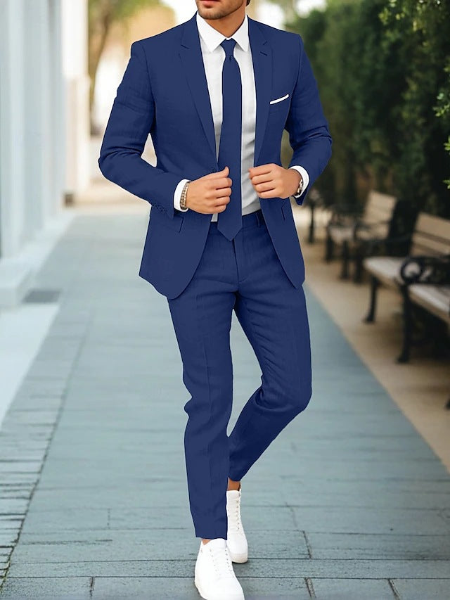 Ellis Linen-Blend Suit Set — Navy Blue
