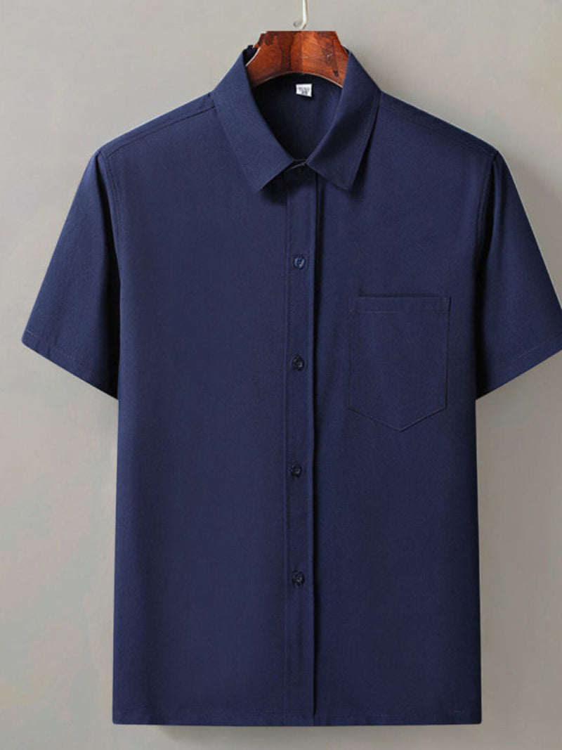 Men's Full Size Button Up Short Sleeve Shirt Plus Size Navy