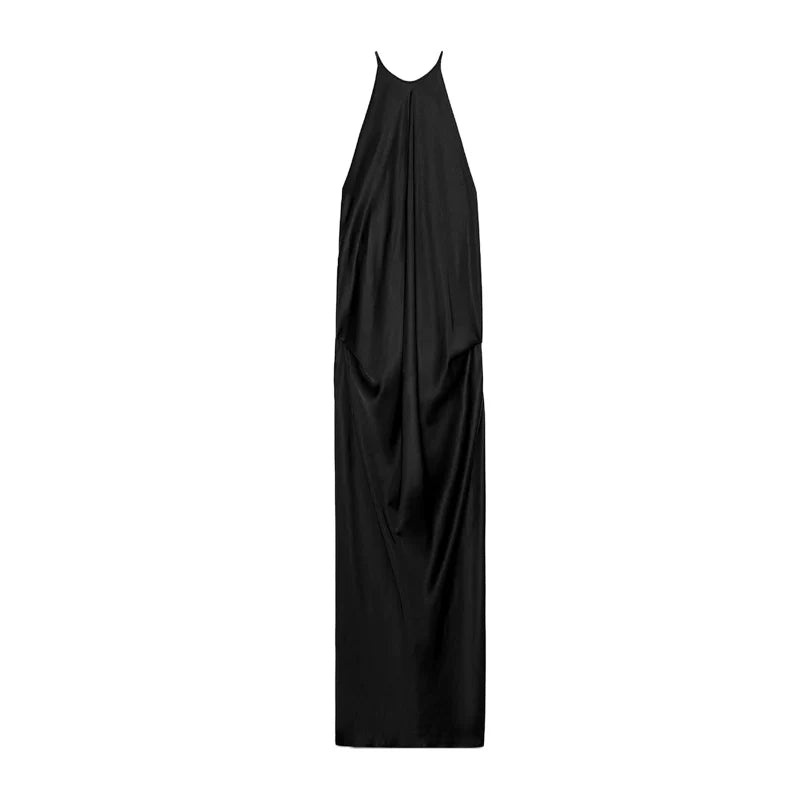 Lúa vestido satén halter, negro