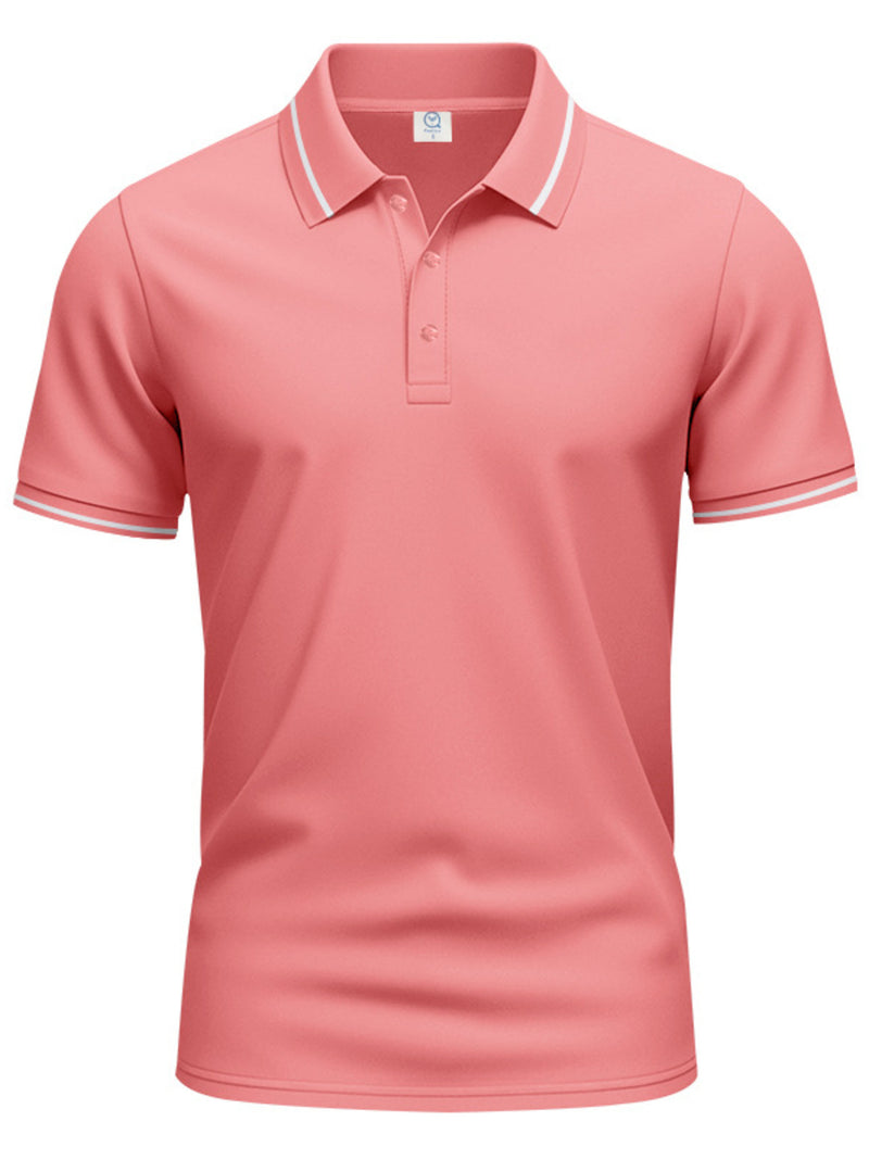 Men's Full Size Contrast Trim Short Sleeve Polo Plus Size | Hazel & June Rose Red