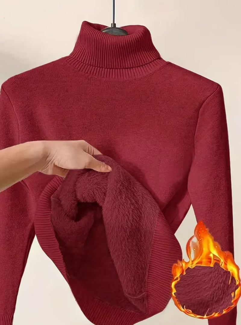 Talia Fleece Turtleneck Sweater — Wine Red