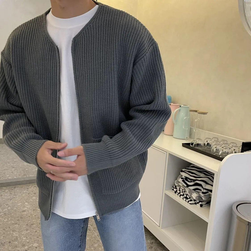 Hugo Zip Knit Cardigan — Gray-2XS