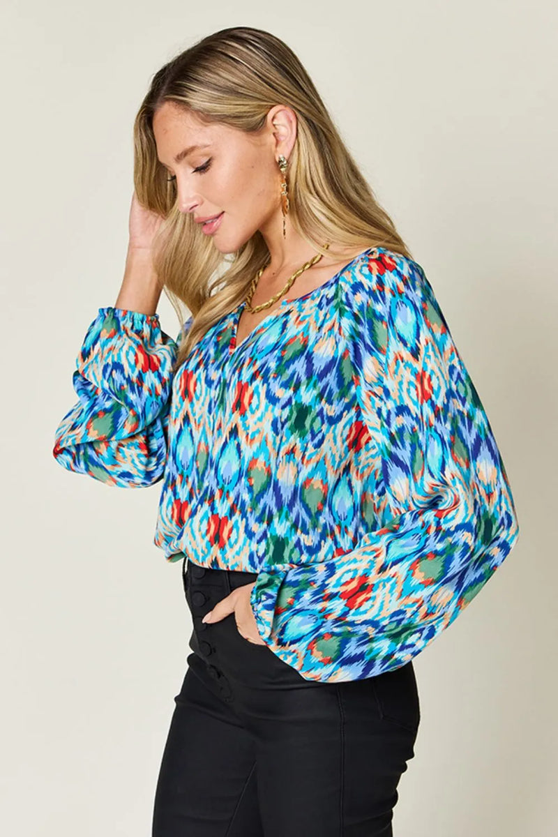 Double Take Full Size Printed Balloon Sleeve Blouse 3