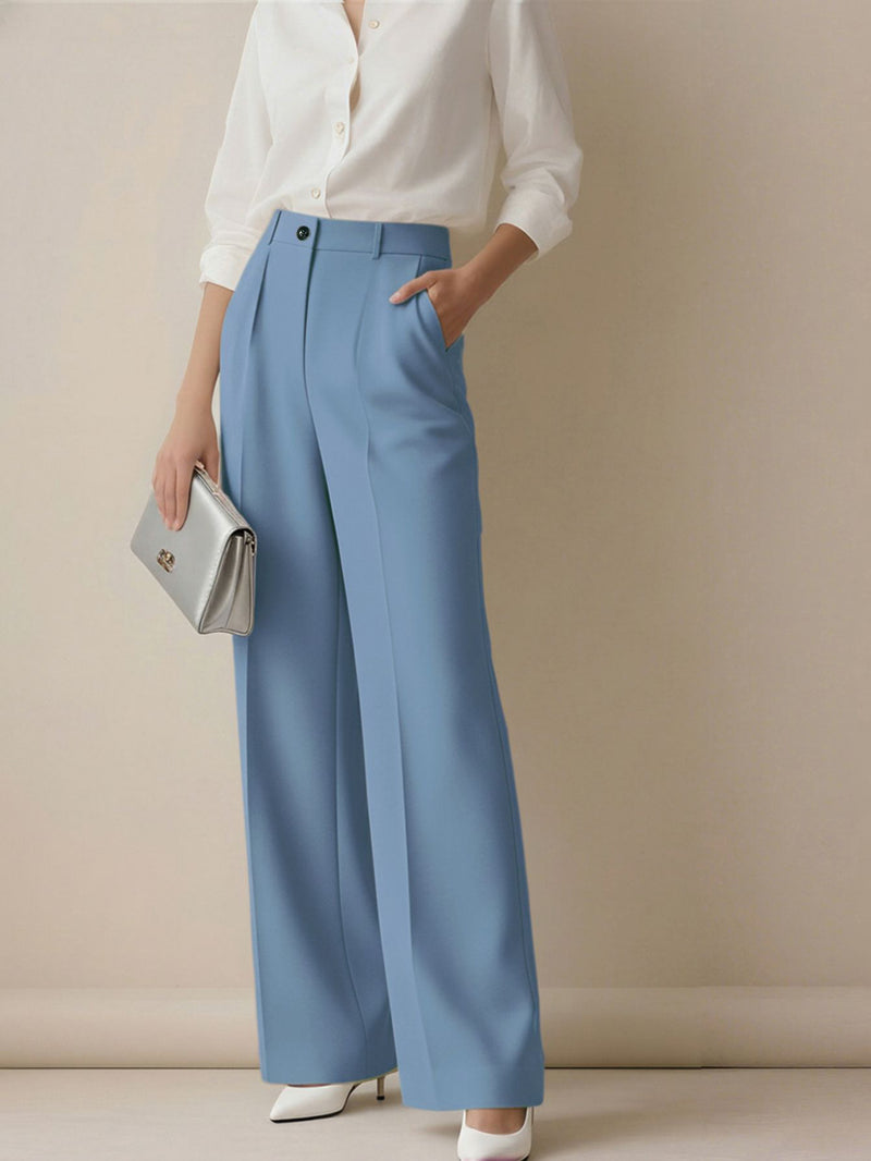 Margot Pleated Wide-Leg Trousers — Blue